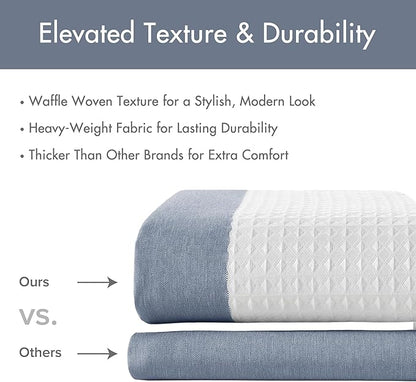 Madison Park Spa Waffle Extra Wide Shower Curtain, 108 x 72, Indigo Blue | Striped, Pieced Fabric Design, 3M Scotchgard Moisture Management, Hotel Quality, Modern, for Bathroom, OEKO-TEX Certified
