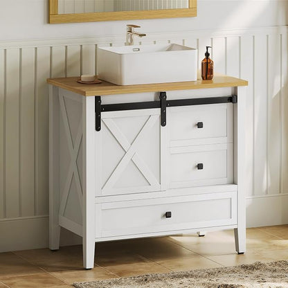 YITAHOME 36 Inch Bathroom Vanity with Ceramic Sink Basin | Sliding-Door Cabinet & 3 Drawers, Farmhouse Vanity for Bathroom