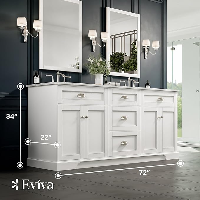 Eviva Epic 72 in. White Double Sink Bath Vanity with Carrara Quartz Top