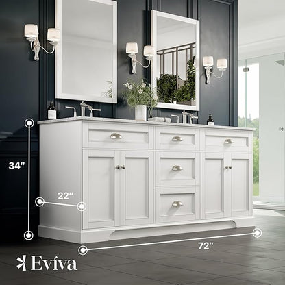 Eviva Epic 72 in. White Double Sink Bath Vanity with Carrara Quartz Top