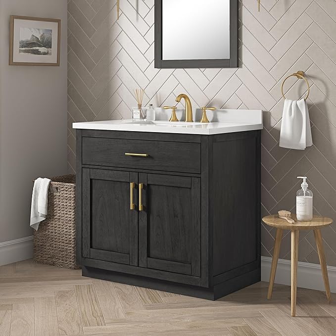 OVE Decors Bailey 36 in. Single Sink Freestanding Matte Black Wood Bathroom Vanity with White Quartz Top and Matching Backsplash