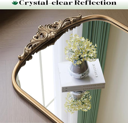 Vintage Gold Mirror, 32"x24" Antique Gold Bathroom Wall Mirrors | Large Ornate Arch Mirror, Mantel Mirror for Over Sink, Fireplace, Entryway,Bedroom, Living Room, Hanging or Leaning