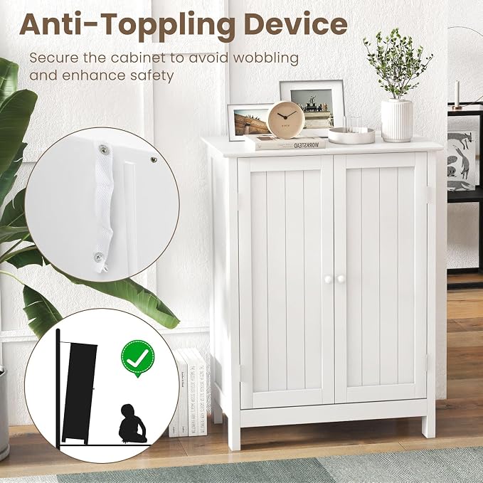COSTWAY Bathroom Storage Cabinet, Freestanding Bathroom Organizers and Storage with Doors & Adjustable Shelf, Wooden Floor Cabinet for Home, Living Room, Entryway, Kitchen (White) | Storage with Doors & Adjustable Shelf, Wooden Floor Cabinet for Home, ...