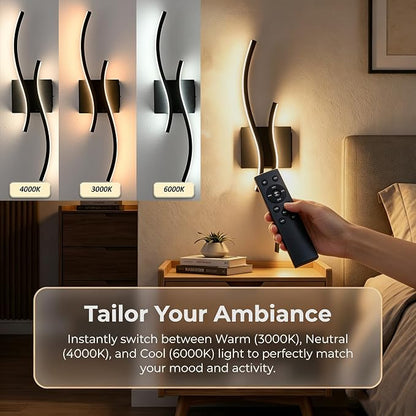 Battery Operated USB Rechargeable Wall Sconce, Black Dimmable LED | Wireless Wall Light with Remote Control, 10000mAh, 3000K-6000K, Minimalist, For Bedroom Hallway Background Staircase, 1 Pack