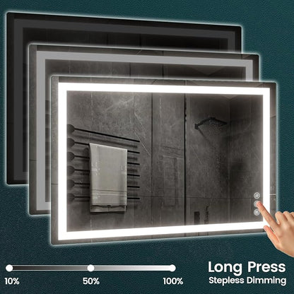 36" x 40" LED Bathroom Mirror with Lights, Memory Vanity Mirror | Anti-Fog, 3 Color Modes, Dimmable, Front Lit, Memory Function, Tempered Glass, Lighted Bathroom Mirror for Wall
