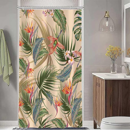 Tropical Shower Curtain, Colourful Leaves Floral Palm Leaf Hawaiian Botanical Plant Bathroom Decor, Waterproof Cloth Fabric Bath Curtain with Hooks 48 x 72 inch