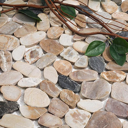 Pebble Tile for Shower Floor, Brown Sliced Stone Pebble Mosaic Tile | Stain Resistant 12"x12" Stone Backsplash for Kitchen, Fireplace Surround & Spa Wall Decor Outdoor Areas and Garden Path 5SqFt
