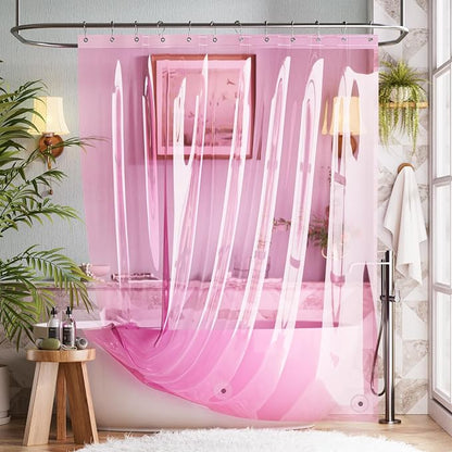 Bathway Shower Curtain Liner Pink Clear Shower Curtain Liner 72x72 PEVA Waterproof Shower Curtain Liner Plastic with 3 Magnets and 12 Rustproof Metal Grommets, Lightweight Shower Liner for Bathroom