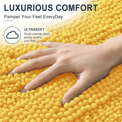 Smiry Thick Chenille Bathroom Runner Rugs 70x24, Absorbent Bath Mat, Yellow | Quick‑Dry & Machine Washable, Non‑Slip Bath Carpet, Soft Striped Bath Rugs for Tub & Shower, Modern Home Decor Accessories