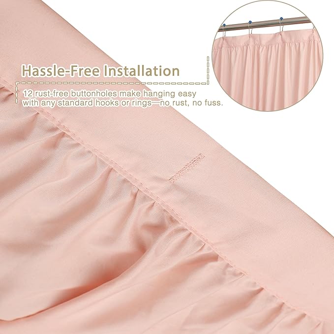 Farmhouse Ruffle Shower Curtain with Handmade 3D Flowers, Vintage Fabric Shower Curtains for Bathroom, Decorative Luxury Bathroom Curtain with 12 Holes, Peach Pink, 72" x 72" (LQ-41)