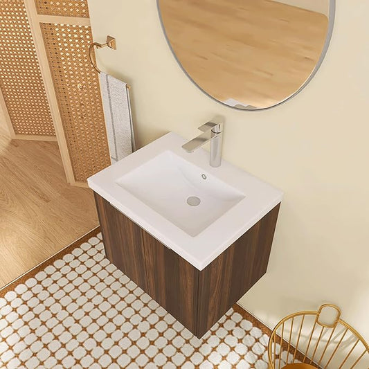 24" Bathroom Vanity with Sink, Single Sink Modern Bathroom Vanities Set, Wall-Mounted Bathroom Vanity, Floating Soft Close Door