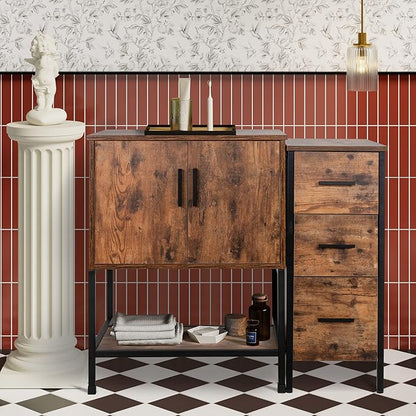 UEV 36" Antique Bathroom Vanity, Dark Brown Bathroom Vanity Set with 3 Drawers Side Cabinet Combo, Iron Wood Bathroom Cabinet for Bathroom (Without Sink)