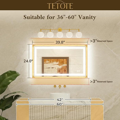 40 x 24 Led Mirror Brushed Nickel Metal Frame Frontlit & Backlit Vanity Mirror Anti-Fog Stepless Dimmable 3 Colors White/Warm/Natural Wall Mirror with Lights Wall-Mounted