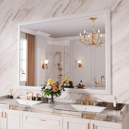 Bathroom Mirror for Wall, 55x40 Inch (White) | HD Reflection, Tempered Glass, Thick Metal Framed Rectangle Mirrors for Over Sink, Vanity, Bedroom, Living Room, Entryway.