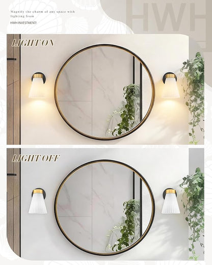HWH 1-Light Bathroom Wall Sconce, Black and Gold, Modern, 5HZG97B BK+BG | Install Facing Up or Down, 5.9 x 7.3 x 9.4-Inch Fixture, E26 Bulb Max 60W, Bulb Not Included, Mounting Hardware Included