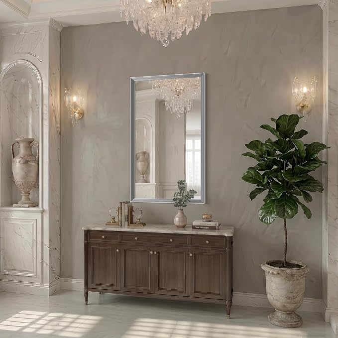 DESBING 24"x40" Silver Bathroom Mirrors for Over Sink | Tempered Glass, Metal Frame, Rectangle Vanity Wall Mirror for Bathroom, Living Room, Bedroom, Horizontally or Vertically