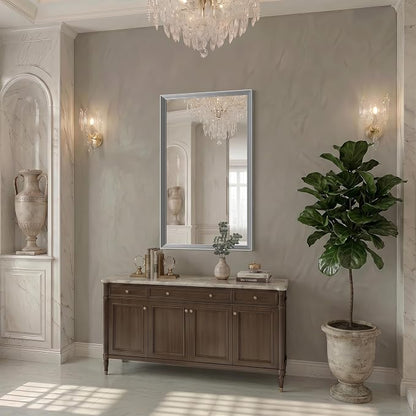 DESBING 24"x40" Silver Bathroom Mirrors for Over Sink | Tempered Glass, Metal Frame, Rectangle Vanity Wall Mirror for Bathroom, Living Room, Bedroom, Horizontally or Vertically