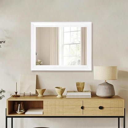 White Wood Wall Mirror for Bathroom,Rectangle 20 x 16 inch Vanity Mirrors | Hanging Mirror with Wooden Frame for Living Room,Bedroom,Entryway