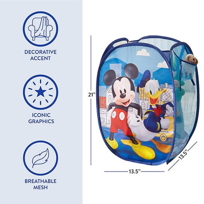 Mickey Mouse Pop Up Laundry Hamper with Durable Carry Handles,Blue Kids Clothes Storage, 21" H x 13.5" W x 13.5" L