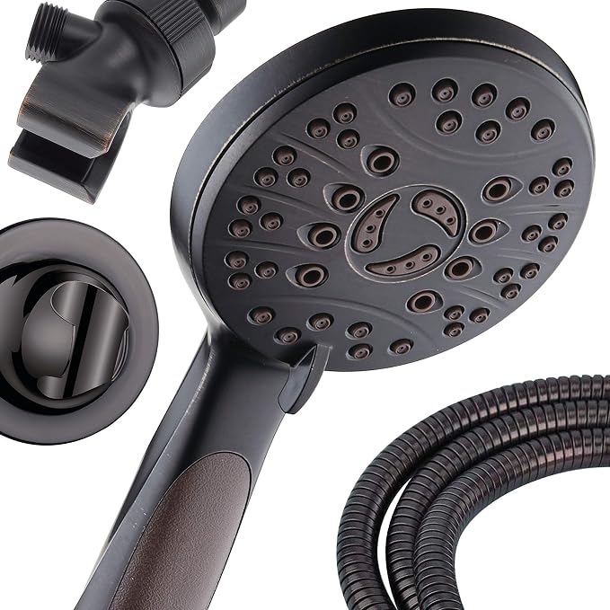 for California - High Pressure 6-setting Luxury Handheld Shower Head, 6 Ft Stainless Steel Hose, Anti Clog Jets, Anti Slip Grip, Top US Brand, Extra Wall Bracket - Oil Rubbed Bronze Finish