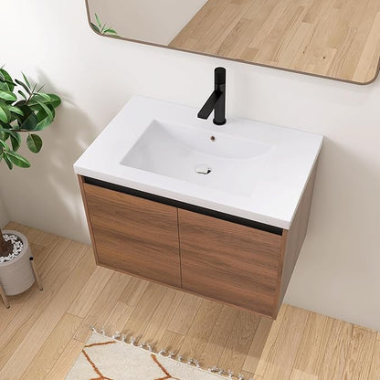 30" Floating Bathroom Vanity,30 Inch Bathroom Vanity with Sink,Single Sink Wall Mounted Vanity Combo,Dark Brown Wall Mounted Cabinet Set