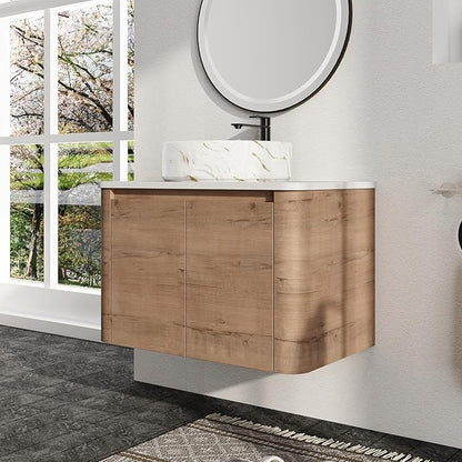 Malwee 30" Floating Bathroom Vanity with Sink, 30 Inch Wall Mounted Bathroom Cabinet Combo, Modern Single Sink Bath Storage Vanity Set, with 2 Soft Close Doors and Ceramic Vessel Basin Top(30-PP