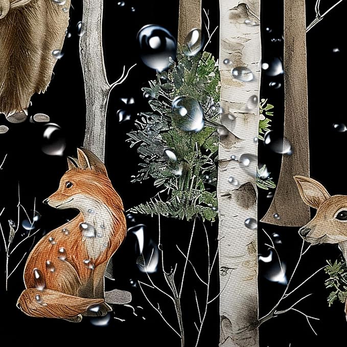 JAWO Rustic Forest Shower Curtain for Bathroom, Country Hunting Bear Deer Wild Animals Farmhouse Lodge Curtain, Cabin Nature Bathroom Set with Hooks, 70X70 Inch, Black