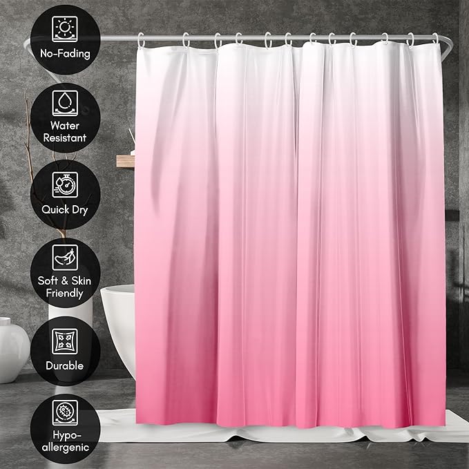 Americanflat 71x74 Pink Ombre Shower Curtain - Water-Resistant Long Shower Curtain with Durable Metal Grommets and 12 Hooks - 100% Polyester