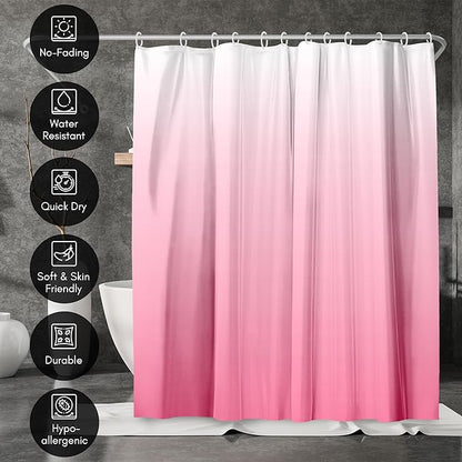 Americanflat 71x74 Pink Ombre Shower Curtain - Water-Resistant Long Shower Curtain with Durable Metal Grommets and 12 Hooks - 100% Polyester