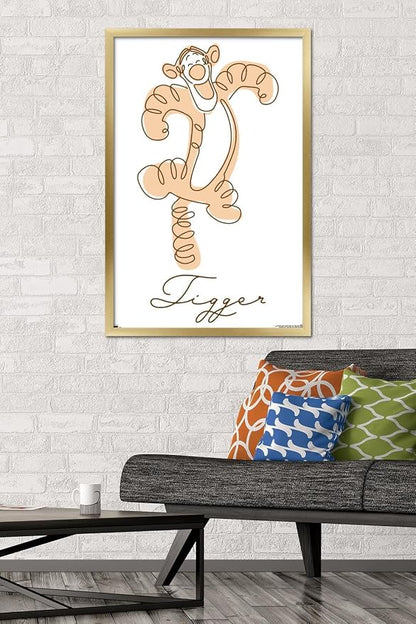 Trends International Disney Simple Moments Line Art - Tigger Wall Poster, 34L x 22.4W, Gold Framed Version
