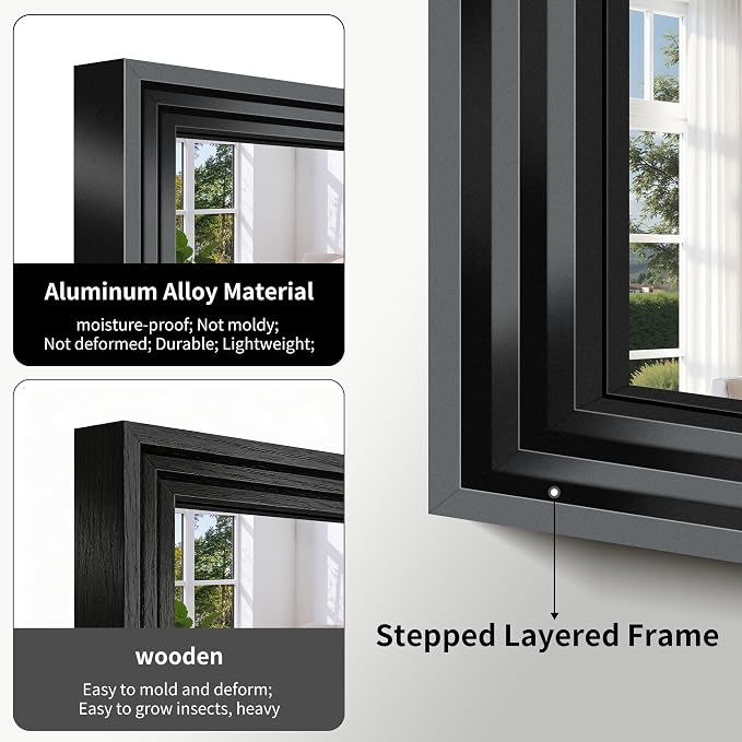 BONEWEI Black Bathroom Mirrors for Wall,18x24 inch Bathroom Mirror Over Sink,Rectangle Metal Framed Vanity Mirror Wall Mounted for Bedroom Living Room,Entryway Hangs Horizontal or Vertical Decor