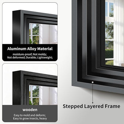 BONEWEI Black Bathroom Mirrors for Wall,30x36 inch Bathroom Mirror Over Sink,Rectangle Metal Framed Vanity Mirror Wall Mounted for Bedroom Living Room,Entryway Hangs Horizontal or Vertical Decor