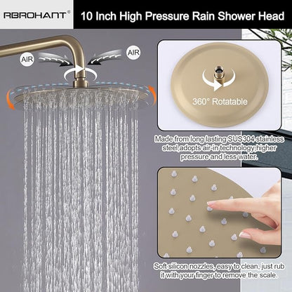 RBROHANT Outdoor Shower, Wall Mount Outdoor Shower Kit, Outside Shower Faucet with Height Adjustable Rain Shower Head and Handheld, Exposed Shower for Backyard, Wall Mounted, Brushed Gold, JK0147