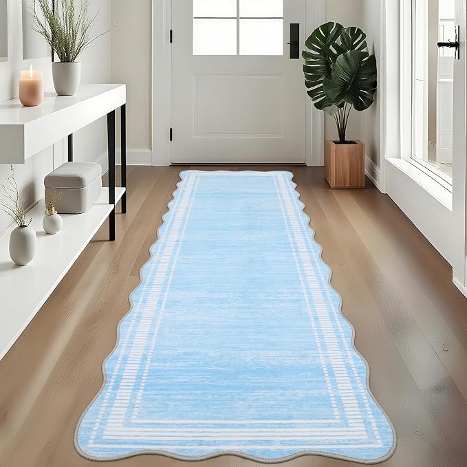 Garvee Light Blue Washable 2x6 Runner Rugs for Hallways | 2x6 Kitchen Area Rug with Non Slip Backing, Modern Abstract Neutral Solid Rugs Soft Carpet for Indoor Backdoor Bedroom