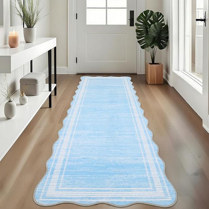Garvee Light Blue Washable 2x6 Runner Rugs for Hallways | 2x6 Kitchen Area Rug with Non Slip Backing, Modern Abstract Neutral Solid Rugs Soft Carpet for Indoor Backdoor Bedroom