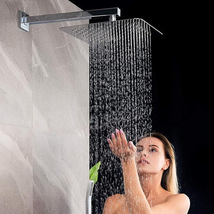 Voolan All Metal Shower Head with Extension Arm, Stainless Steel Waterfall Rainfall Showerheads, High Flow Bathroom Square Rain Shower Head (12’’ Shower Head with 16’’ Shower Arm, Chrome)