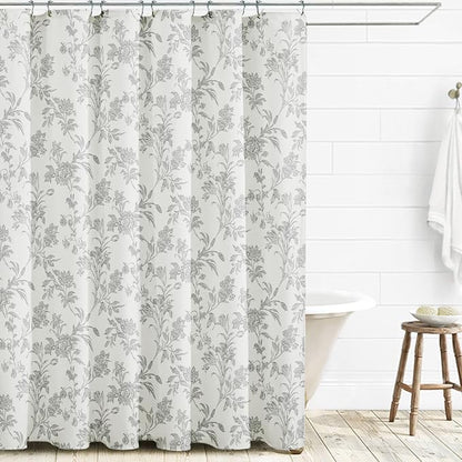 WOUVMA Vintage Farmhouse Shower Curtain for Bathroom Grey Shower Curtain Floral Cotton 72" W x 72" L