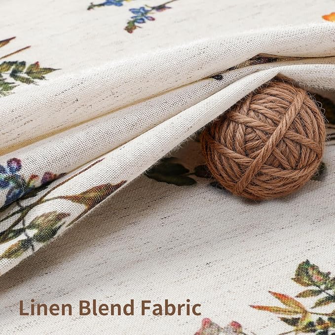 Colorful Star French Country Floral Linen Shower Curtain, 72" W x 84" L | Waterproof Shower Curtain Set with 12 Clear Hooks for Bathroom, Vintage Boho Farmhouse Linen Fabric Bathroom Curtains
