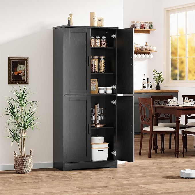 Garvee Kitchen Pantry Cabinet, 70 Inch Tall Storage Cabinet | with Doors and Adjustable Shelves, Freestanding Wooden Classic Cupboard for Living Room, Dining Room, Bathroom