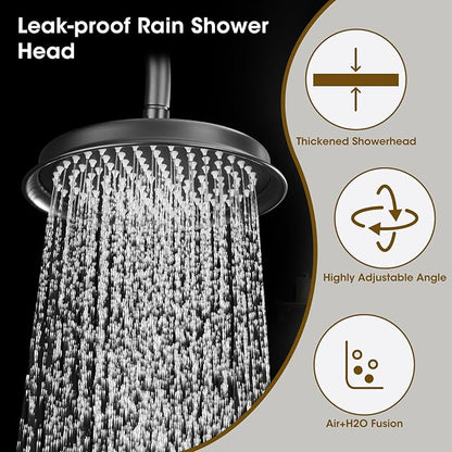 Rain Shower Head with Handheld Spray, Rainfall Shower System with Rough-in Valve, Shower Faucet Set with Pressure Balance Valve, 9 Inch Luxury Shower Trim Kit Wall Mount, Matte Black