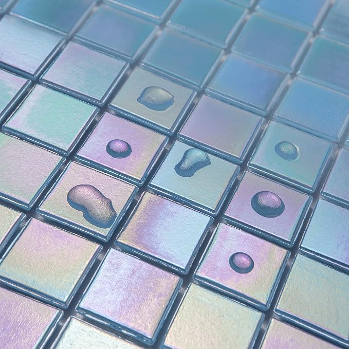 DICOFUN 2 Blue Rainbow Peel and Stick Backsplash, 6.6" x 6.6" Glass Mosaic Tile for Kitchen and Bathroom