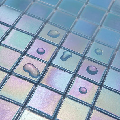 DICOFUN 2 Blue Rainbow Peel and Stick Backsplash, 6.6" x 6.6" Glass Mosaic Tile for Kitchen and Bathroom