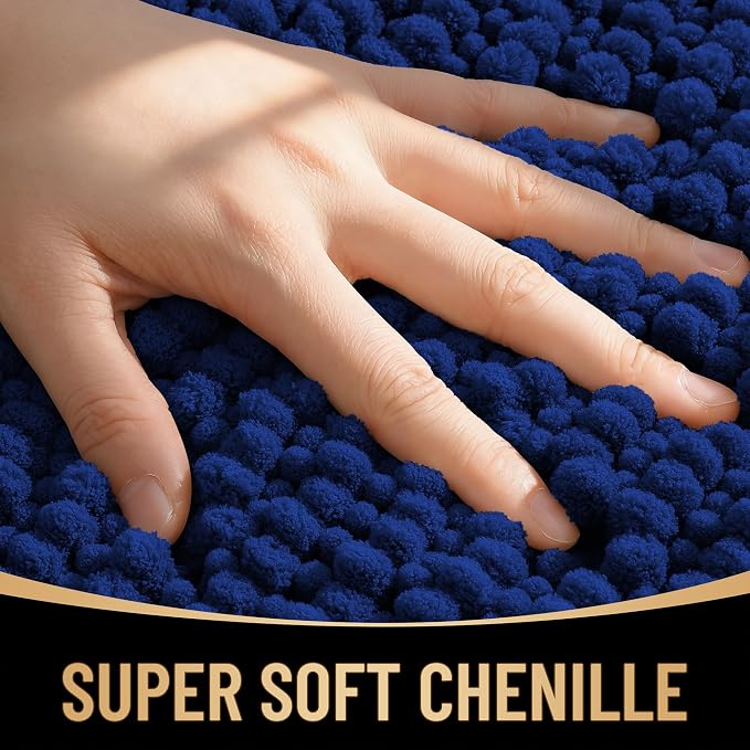 OLANLY Thick Chenille Large Bathroom Rugs 59x35, Absorbent Bath Mat, Navy | Soft Bath Rugs, Rubber Backing, Machine Wash Dry, Bath Mats for Bathroom, Tub and Shower, Home Decor Accessories