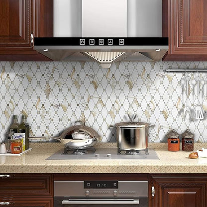 STICKGOO 10 Sheets Peel and Stick Backsplash, Calacatta Golden Stick on Aluminum Composite Tiles Stikers, Self Adhesive Mixed Metal Backsplash for Kitchen, Bathroom, Fireplace, RV