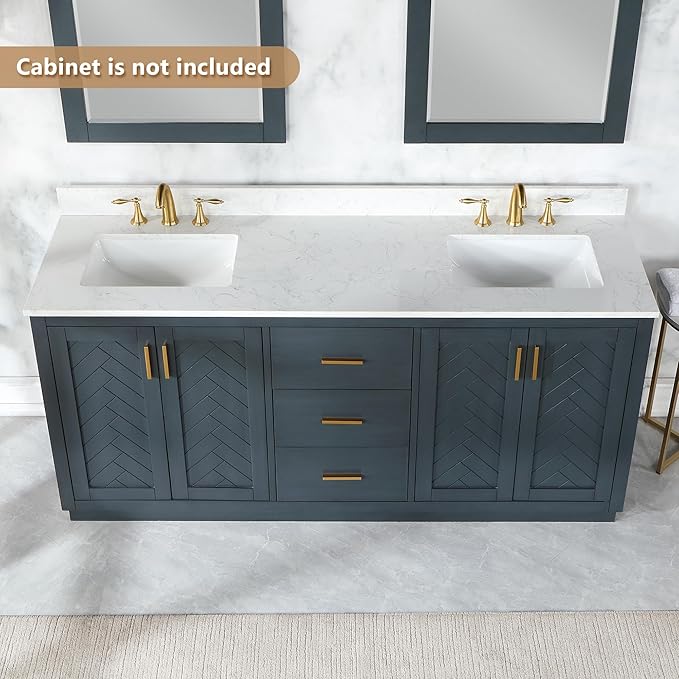 Ceres 73" Engineered Stone Vanity Top in Grain White with Double White Sinks