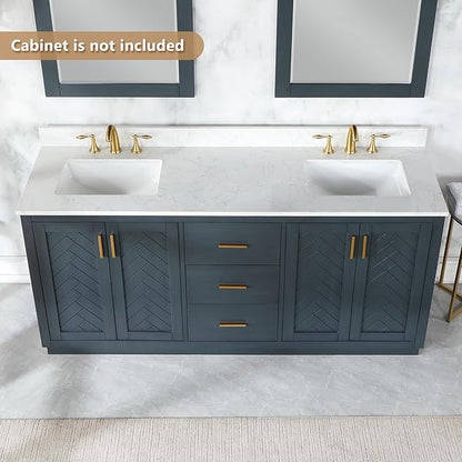Ceres 73" Engineered Stone Vanity Top in Grain White with Double White Sinks