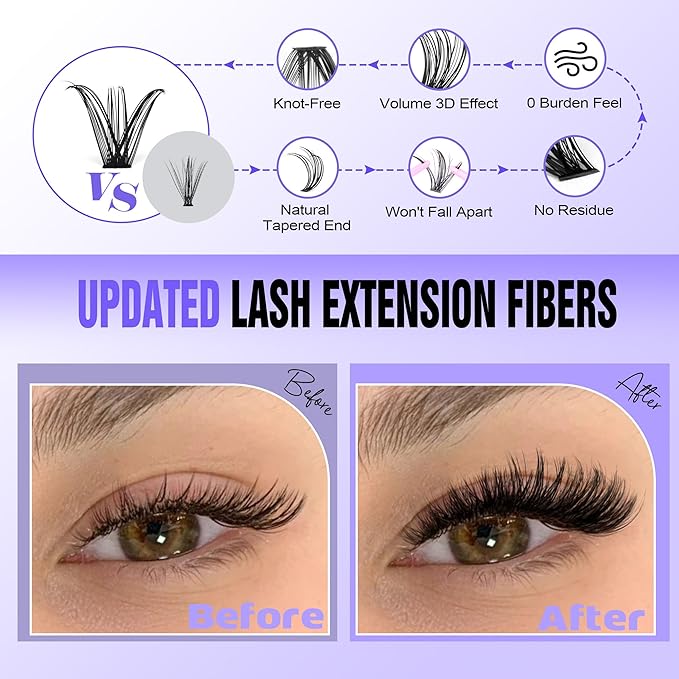 Lash Extension Kit DIY 280pcs Individual Lash Clusters Kit 9-16mm 40D Cluster Eyelash Extension Kit with Lash Bond and Seal, Lash Remover, Lash Tweezers for Self Use (40D, 9-16mm, All Kit)