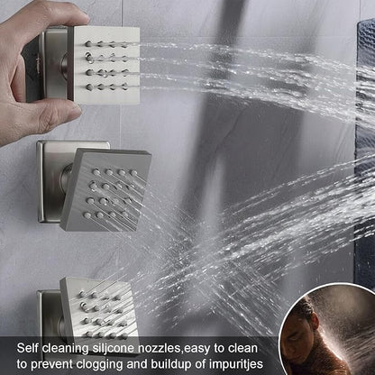 Brushed Nickel Shower System Tempreature Display Shower Fuacet Set | 12 inch and 8 inch Full Body Shower Head, with 6 PCS Body Jet and Handheld Spray