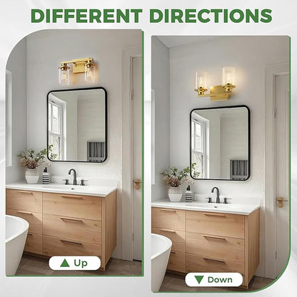 DORESshop Bathroom Light Fixtures, 2-Light Vanity Light Over Mirror with Clear Glass Shade, Vanity Lights for Living Room Bedroom, Gold, ETL Listed
