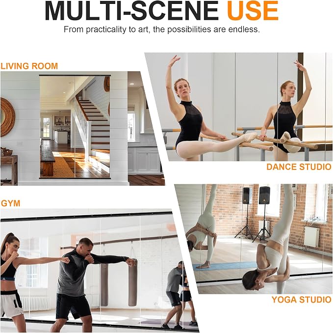 Home Gym Mirror, 70''x24''x2PCS Black Wall Mounted Large Frameless Tempered Glass Wall Mirror for Home Gym, Garage, Bedroom, Bathroom
